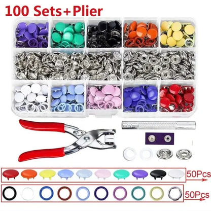 Snap Button Pliers Kit - 100/200pcs, 10 Colors for DIY Sewing