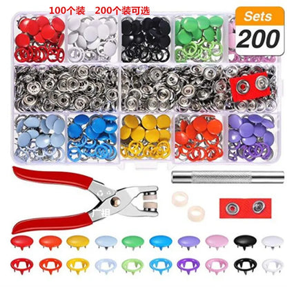 Snap Button Pliers Kit - 100/200pcs, 10 Colors for DIY Sewing
